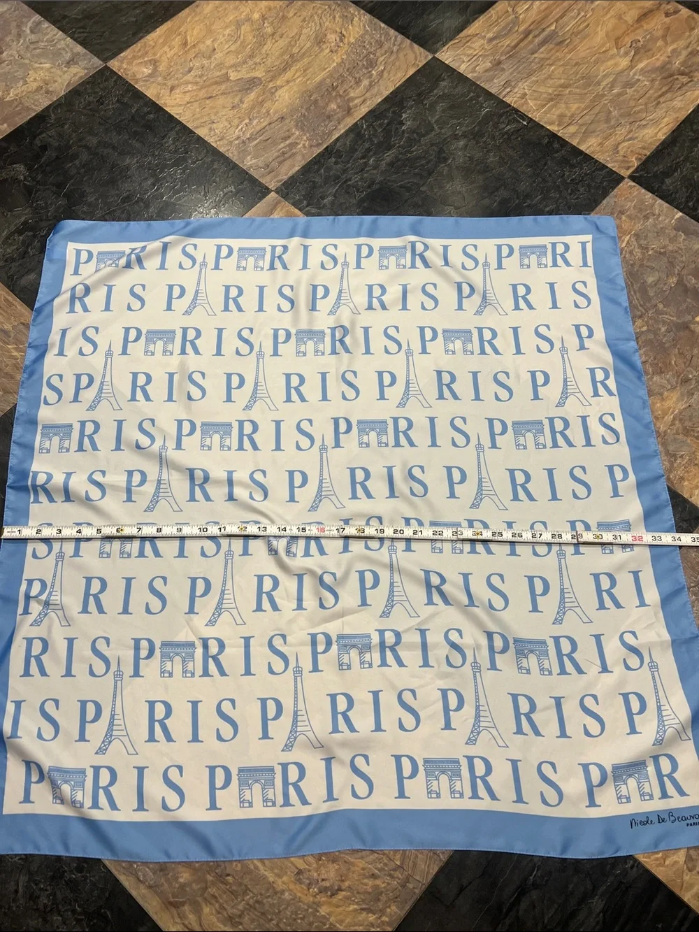 Paris Motif Light Blue & White Square Scarf